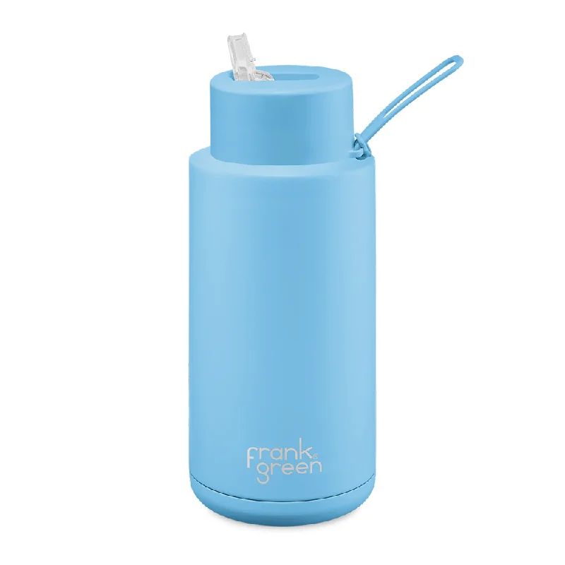 Frank Green Ceramic Reusable Bottle with Straw Lid & Strap 34oz  Sky Blue