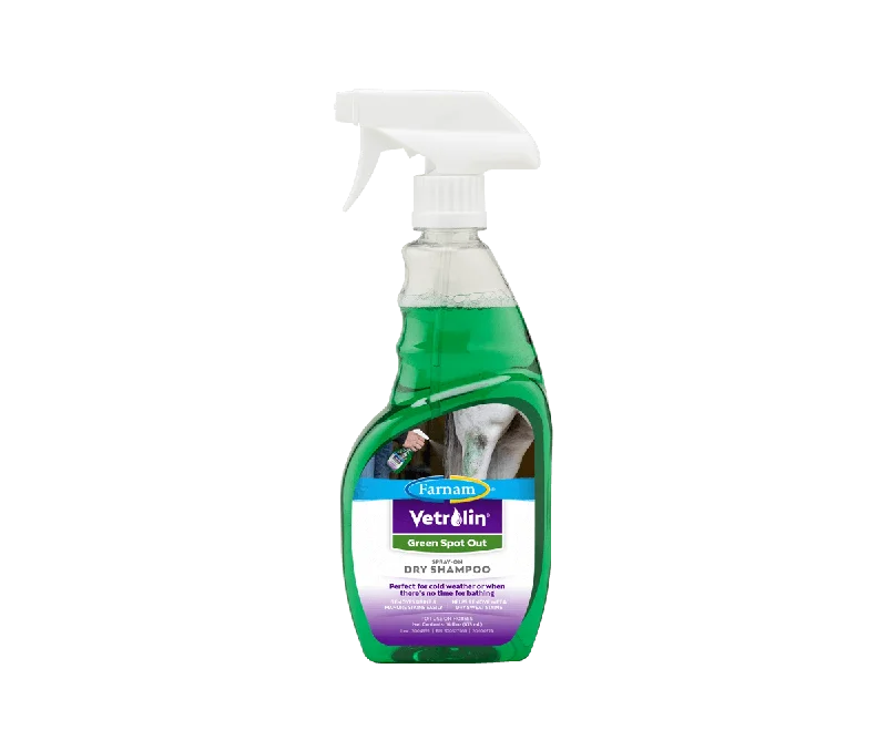 remove dead hair and dandruff, and promote pet skin health.Farnam Vetrolin Green Spot Out Spray-On Dry Clean Shampoo