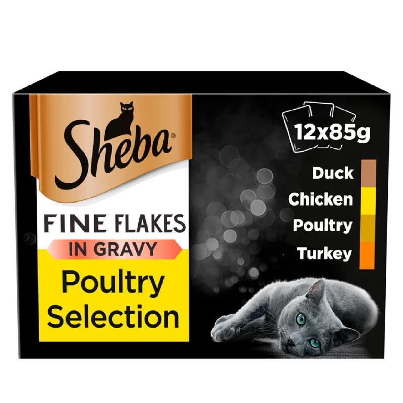    - Cat food for pregnant and nursing cats  Sheba Fine Flake Adult 1+ Wet Cat Food Pouches Mixed Poultry Gravy 12 x 85g