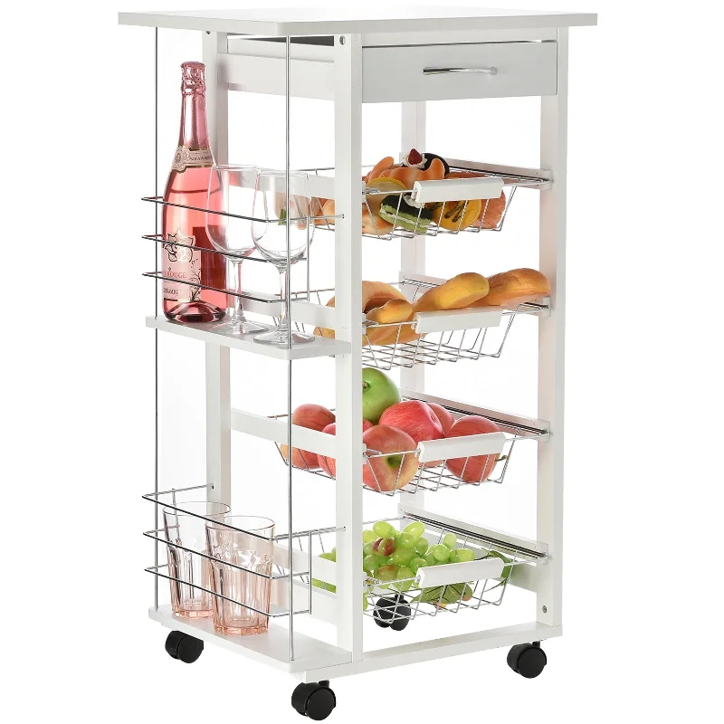 Medium-density fibreboard Multifunction Kitchen Island Trolley White