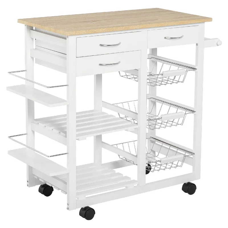 Rolling Kitchen Island on Wheels Trolley Utility Cart with Spice Racks