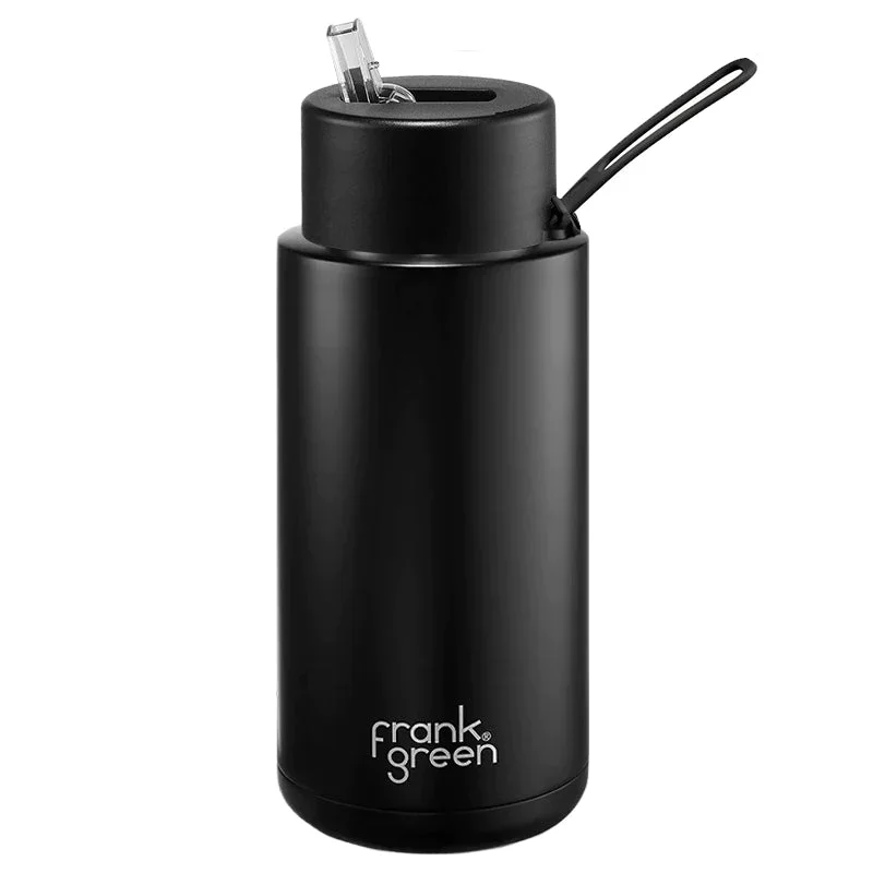 Frank Green Ceramic Reusable Bottle with Straw Lid & Strap 34oz Midnight