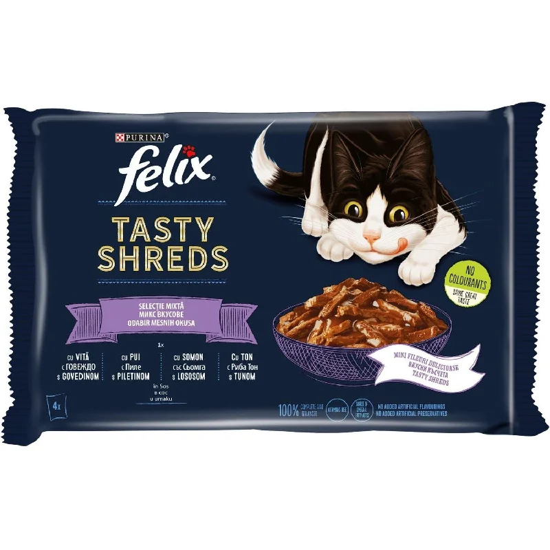 FELIX Tasty Shreds, Mešani izbor mesa i ribe u sosu, 4x80g