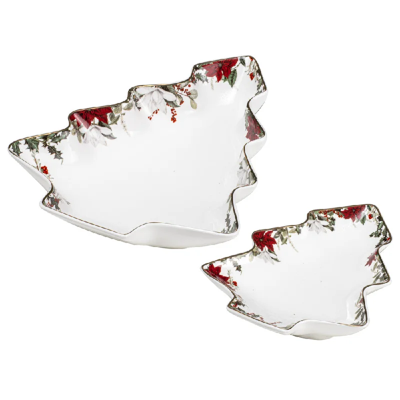 Ashdene Poinsettia White 2 Pack of Christmas Tree Platters