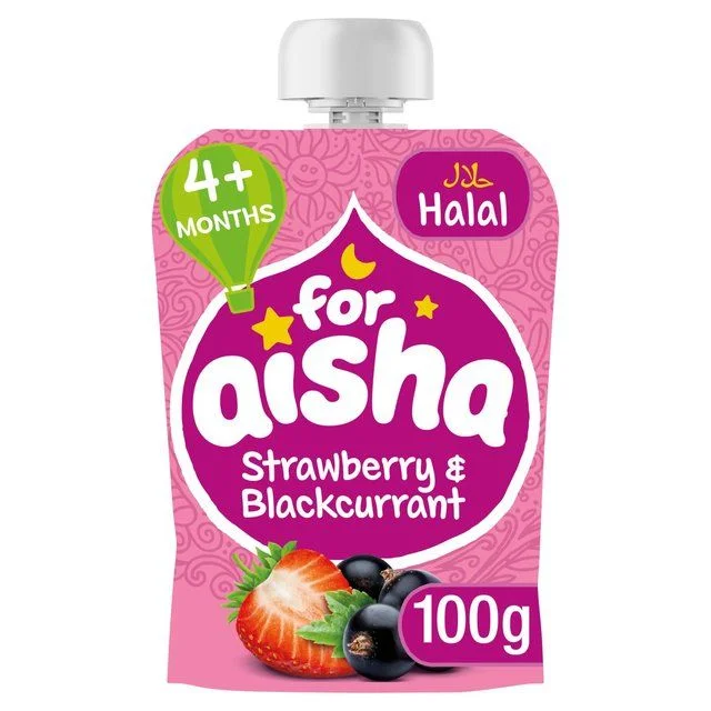 For Aisha Fruit Pouch +4 Months Strawberry & Blackcurrant    100g