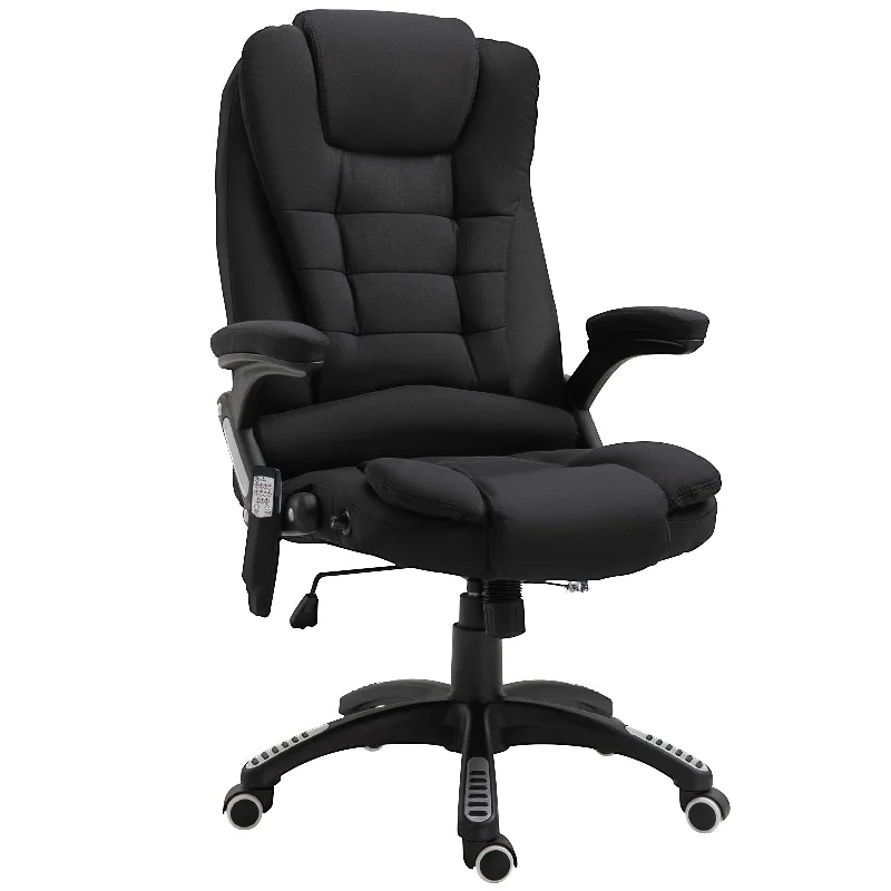 Vinsetto Massage Recliner Chair Heated Office Chair with Six Massage Points Linen-Feel Fabric 360° Swivel Wheels Black